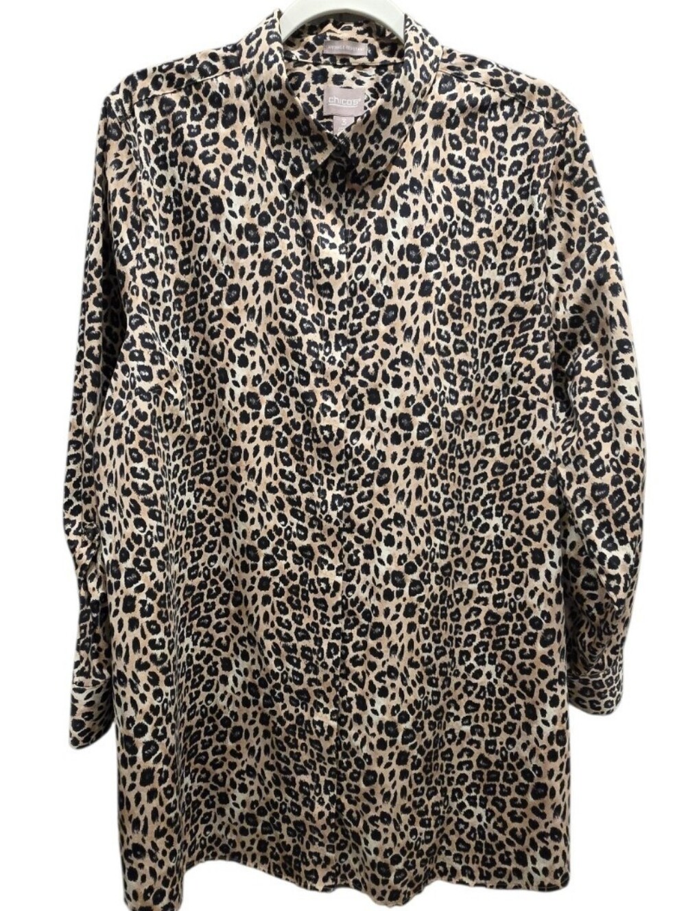 Chico's Leopard Print Wrinkle Resistant Button Front Blouse Size 3 XL Mob Wife